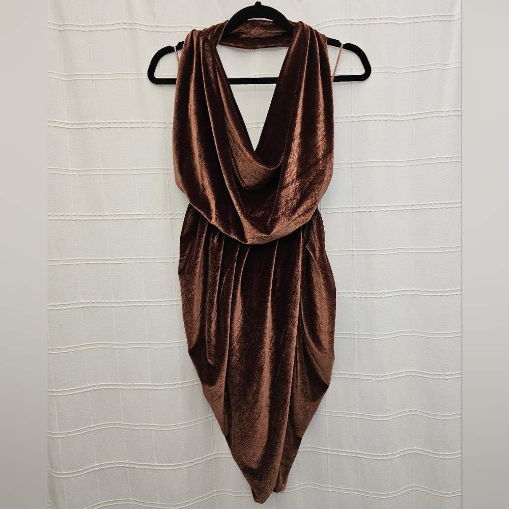 Naked Wardrobe Brown Velvet Backless Dress